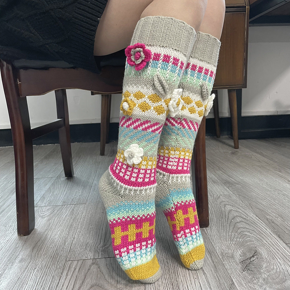 Chaussettes longues jacquard chaudes et élégantes pour femmes