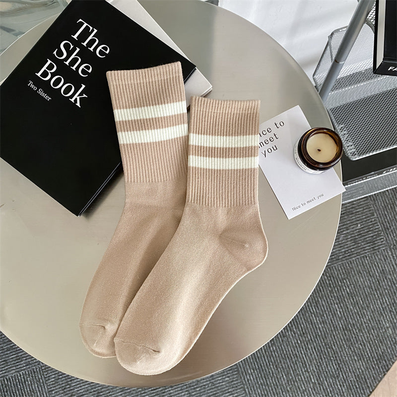 Women's mid-calf socks with two stripes.