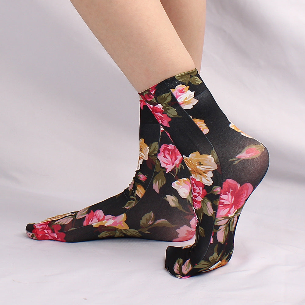 Chaussettes à imprimé léopard et grandes fleurs multicolores, style sexy et girly