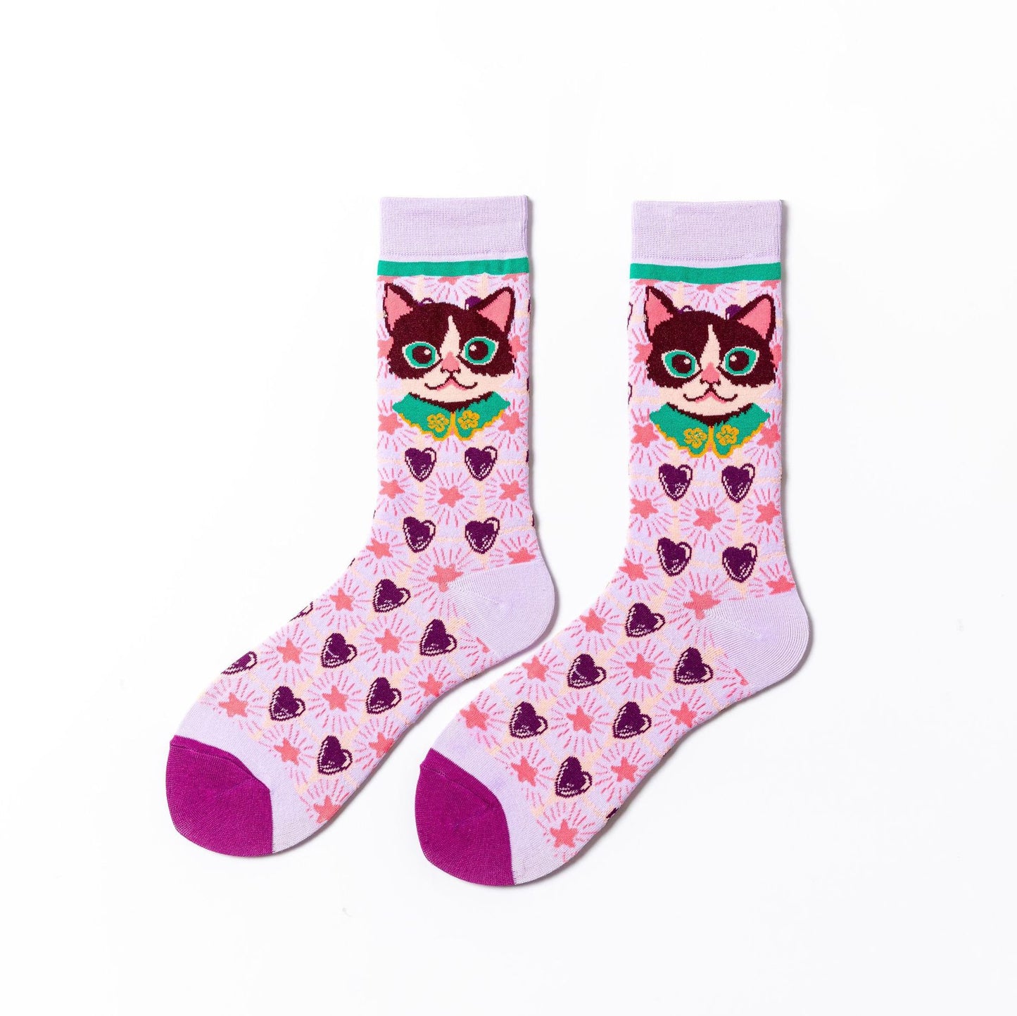 Chaussettes en coton pour femme avec motif chaton et dessin animé