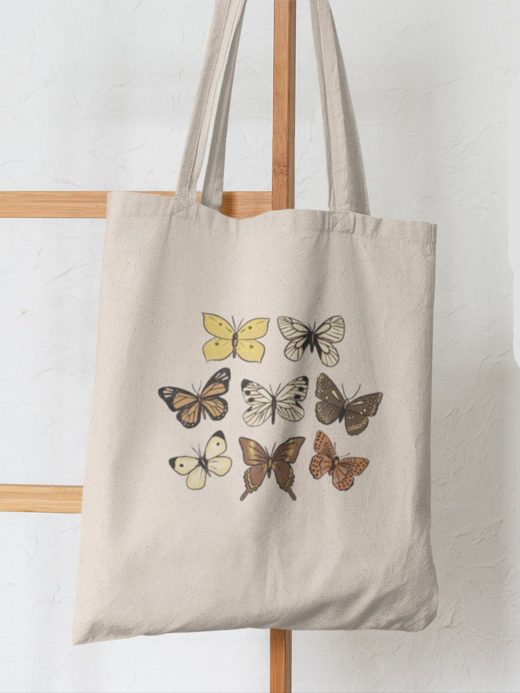 Sac à épaule en toile imprimé papillon et champignon