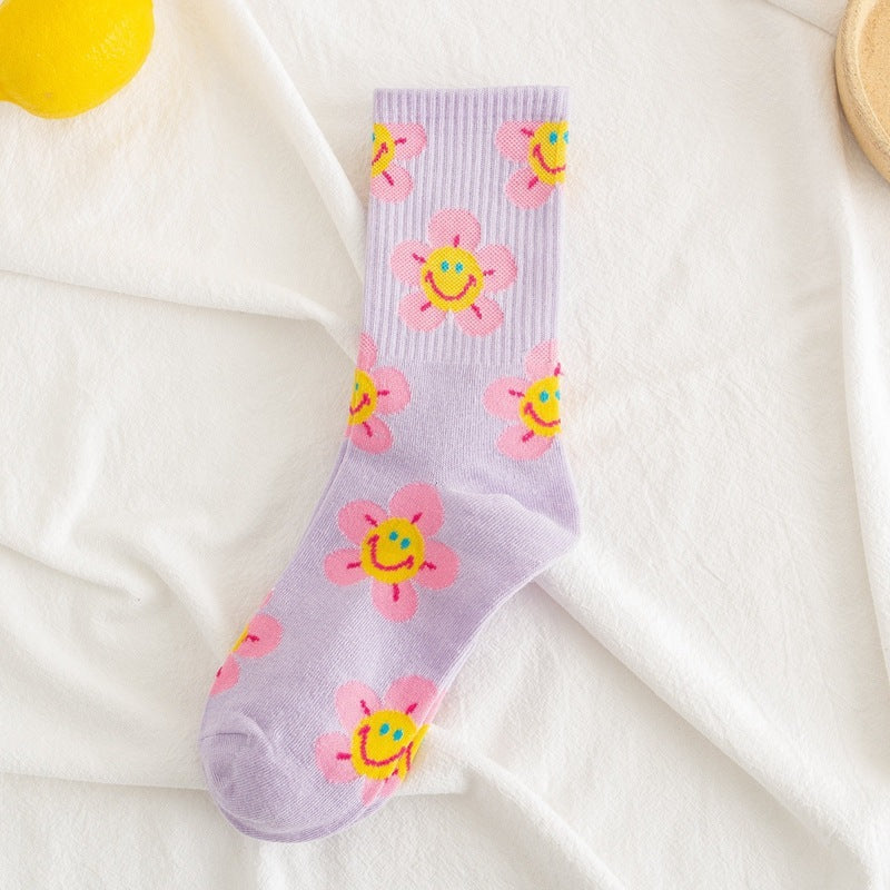 La traduction en français de "Socks Women's Smiling Flower FemalChaussettes Femmes Fleur Souriante Chaussettes Femmes Tournesol Chaussettes Jacquard