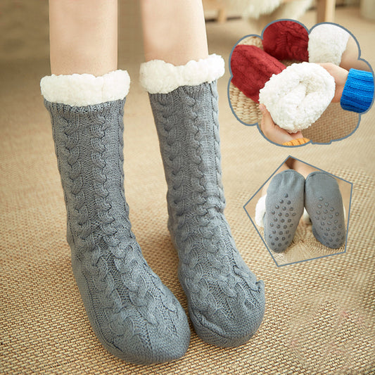 Chaussettes en peluche tricotées pour l'hiver avec antidérapantes pour hommes et femmes